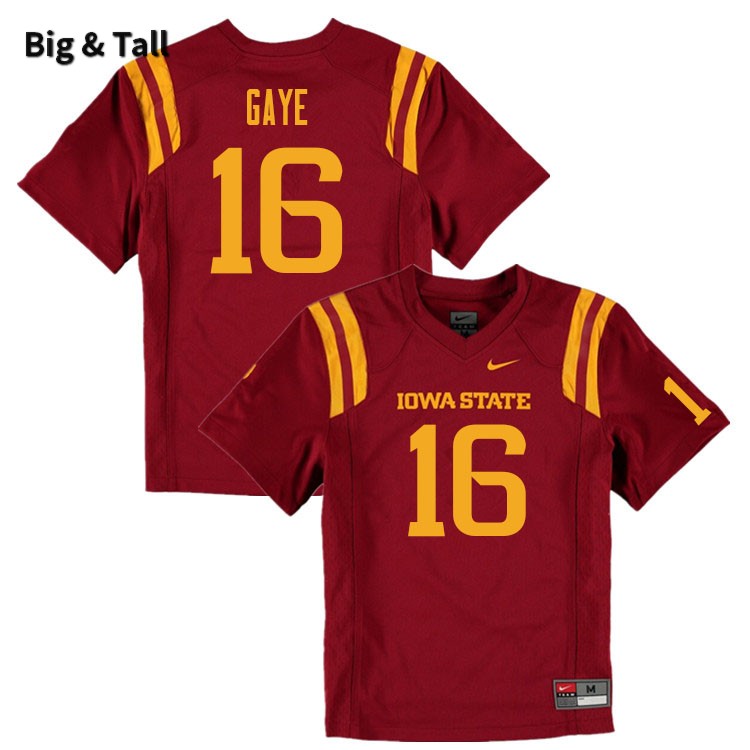 Iowa State Cyclones Men's #16 Answer Gaye Nike NCAA Authentic Cardinal Big & Tall College Stitched Football Jersey BI42Z22FG